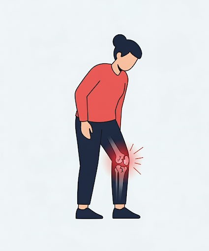 Illustration of a person with knee pain from osteoarthritis